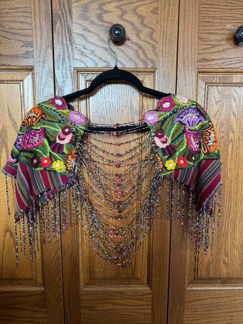 Embroidered Floral Beaded Fringe Bolero Shrug - Multicolor